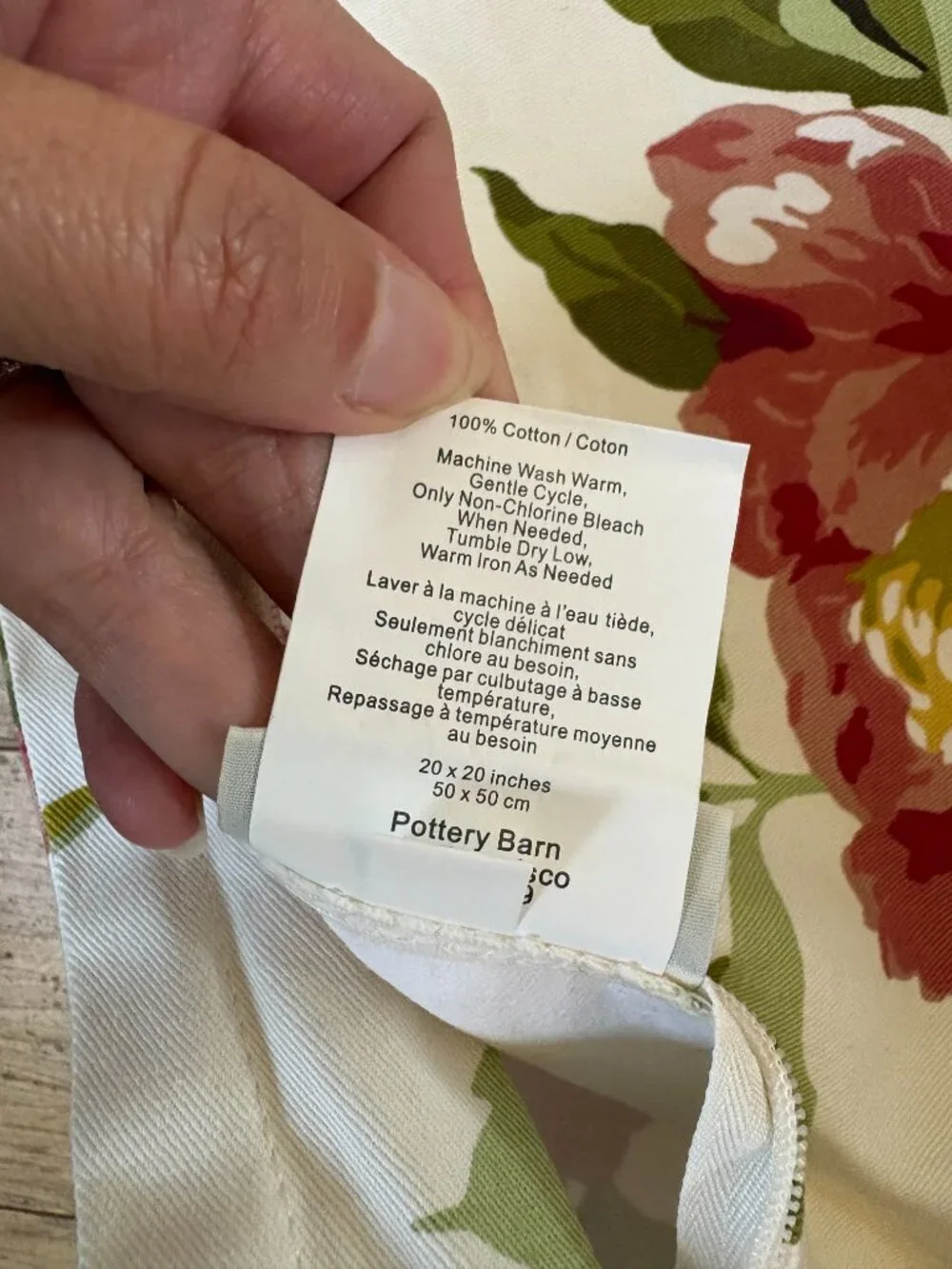 Pottery Barn Floral Accent Pillow Case 20x20 100% Cotton zip Closure Cottagecore